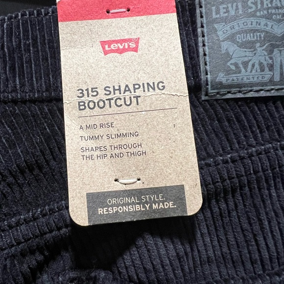 NWT LEVI’S 315 SHAPING BOOTCUT BLACK CORDUROY PANTS SIZE  29 X 30 - Picture 3 of 5